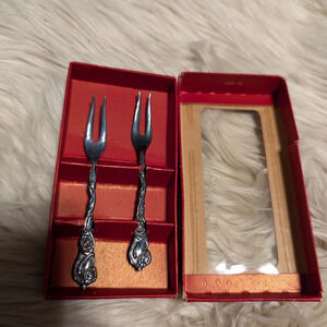 Vintage Nils Johan Sweden Stockholm Silverplate 2 Cocktail Forks in box
